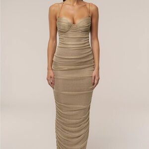 Gold Ruched Metallic Maxi Dress